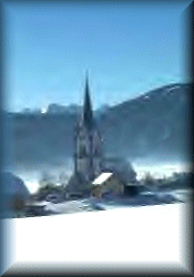 Church steeple in the high mountain valley village of Miriapfarr, near Salzburg